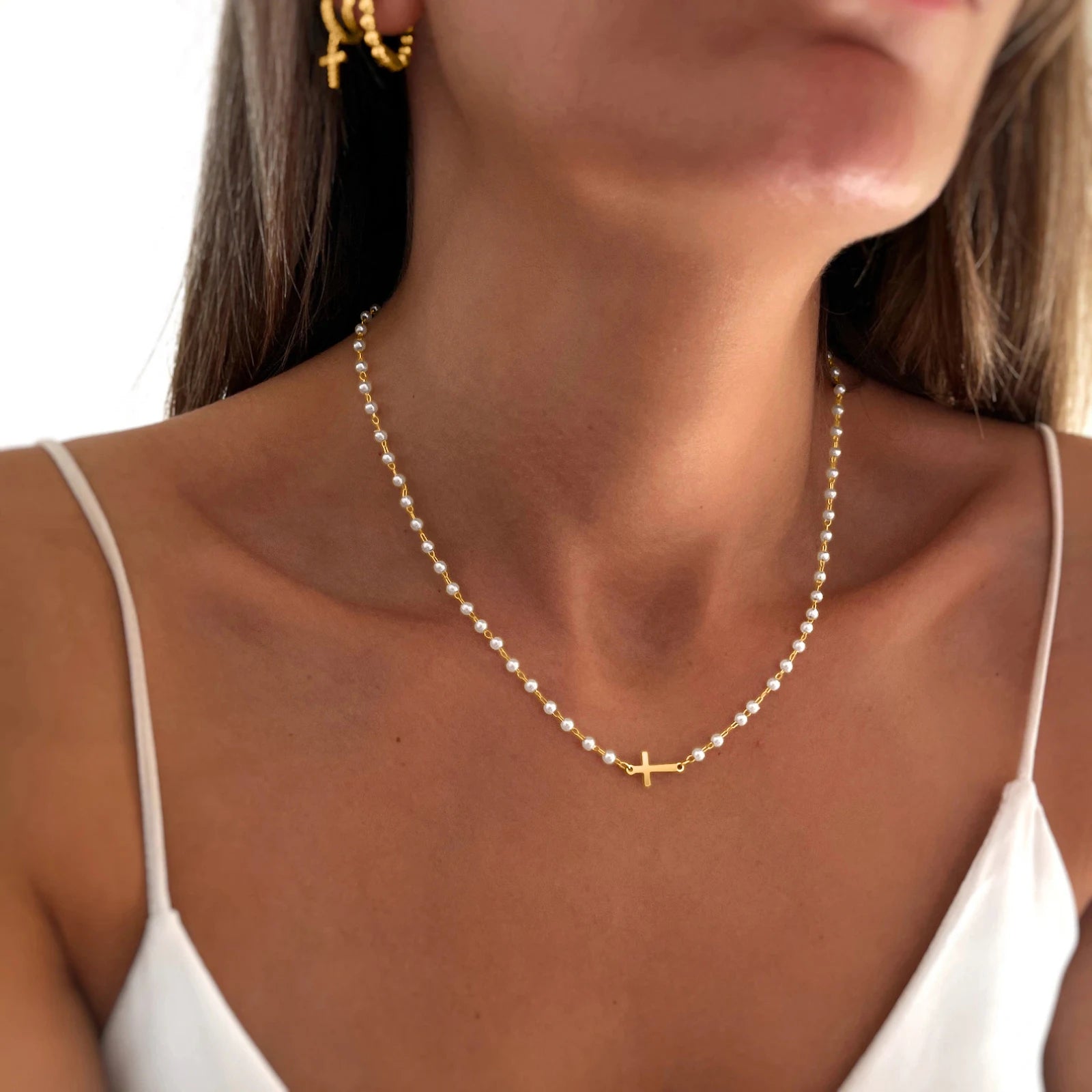 Natta Cross Pearl Necklace