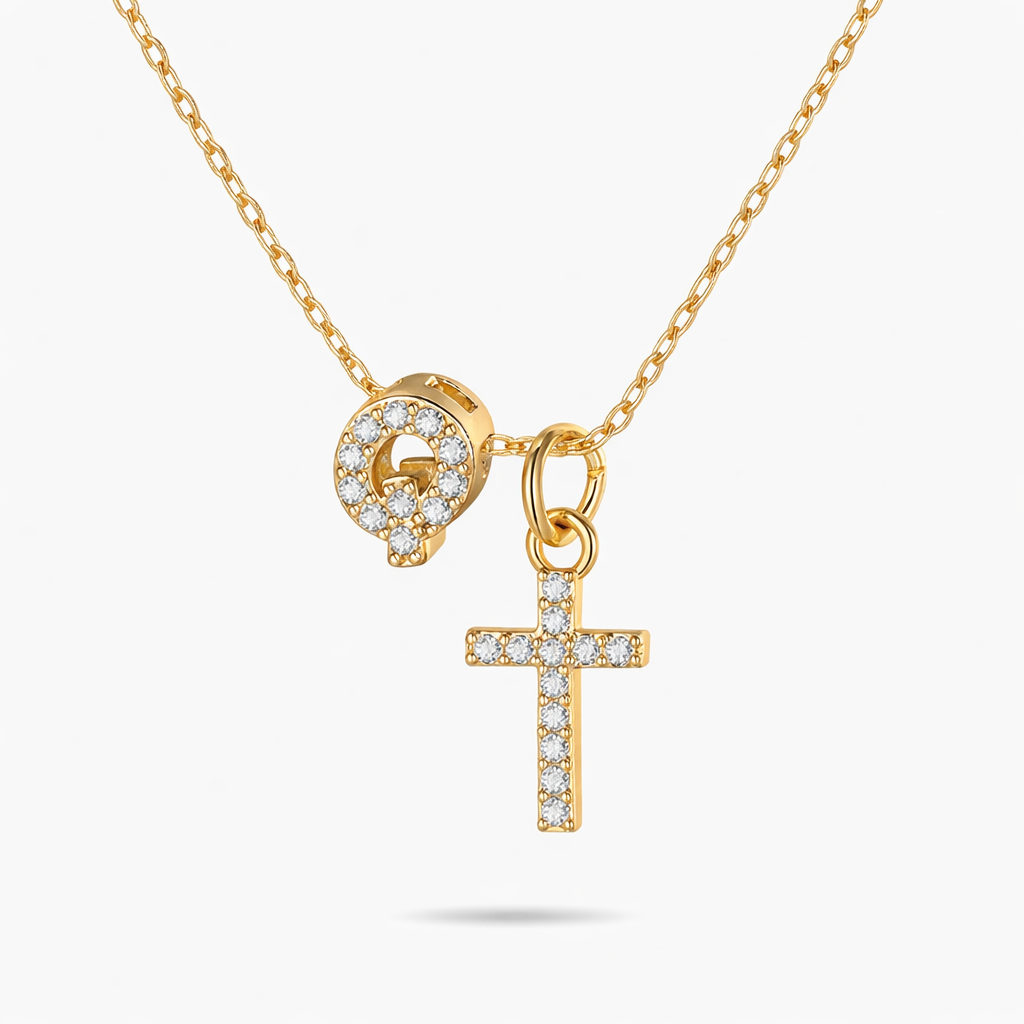 Personalised Dainty Cross Initial Necklace