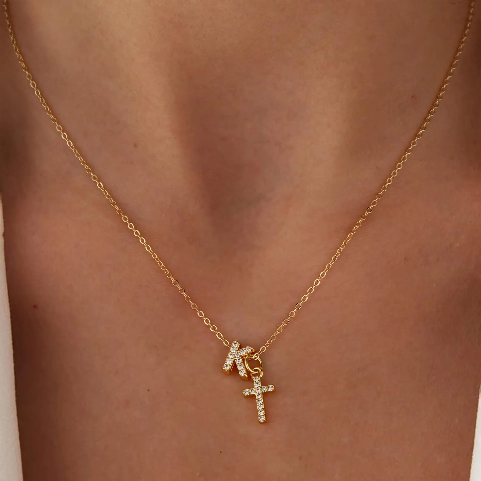 Personalised Dainty Cross Initial Necklace