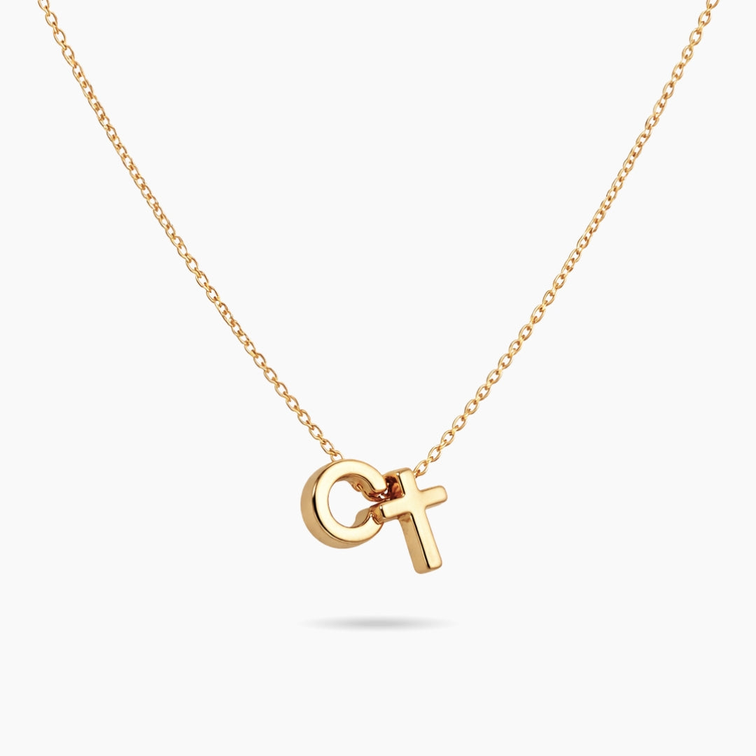 Bubble Faith Cross Initial Necklace