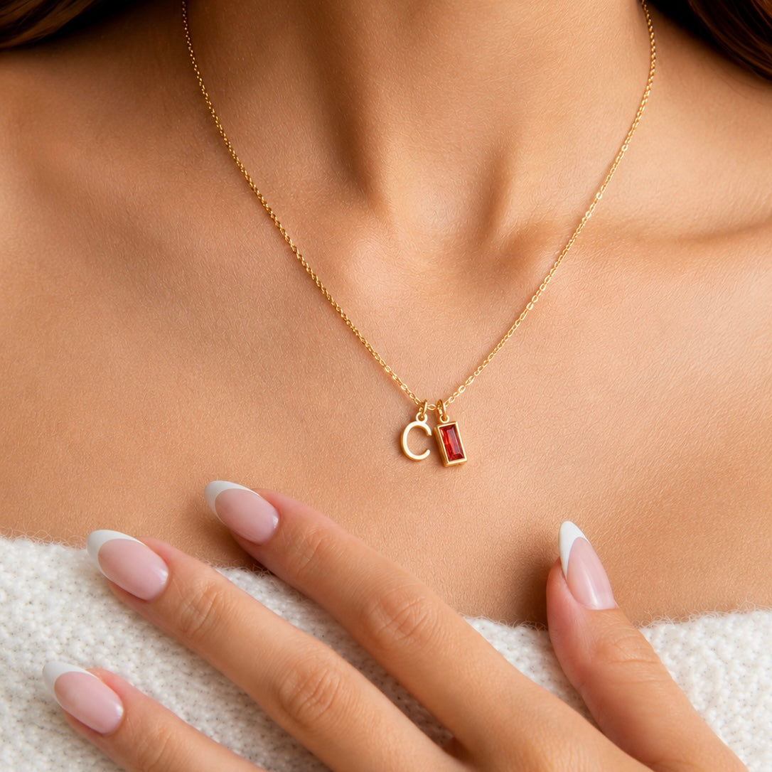 Initial Birthstone Necklace