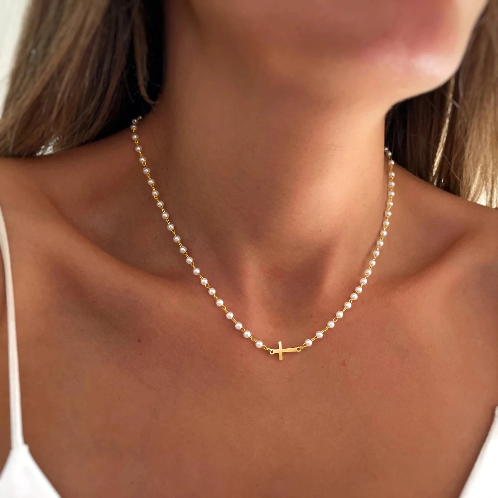 Natta Cross Pearl Necklace