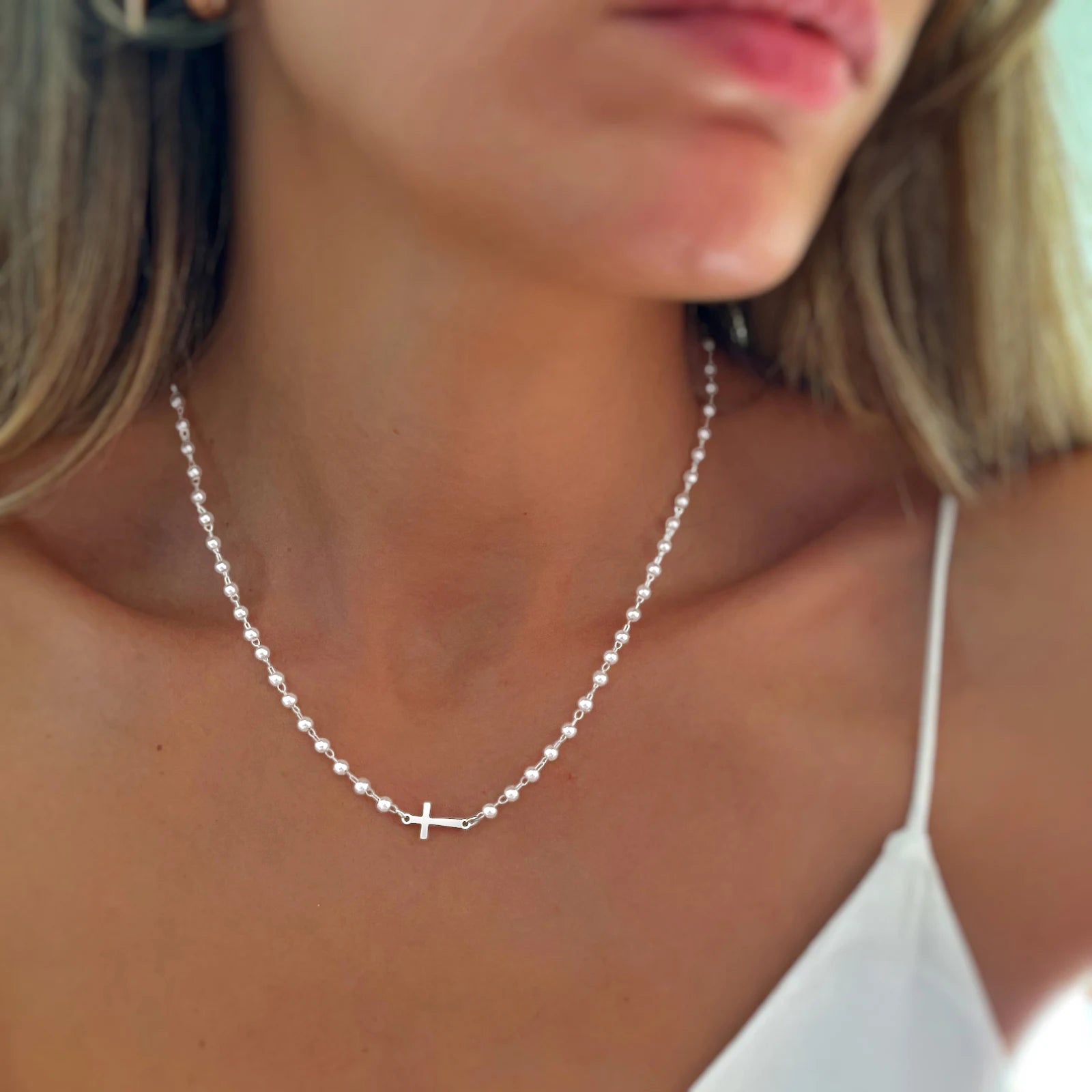 Natta Cross Pearl Necklace