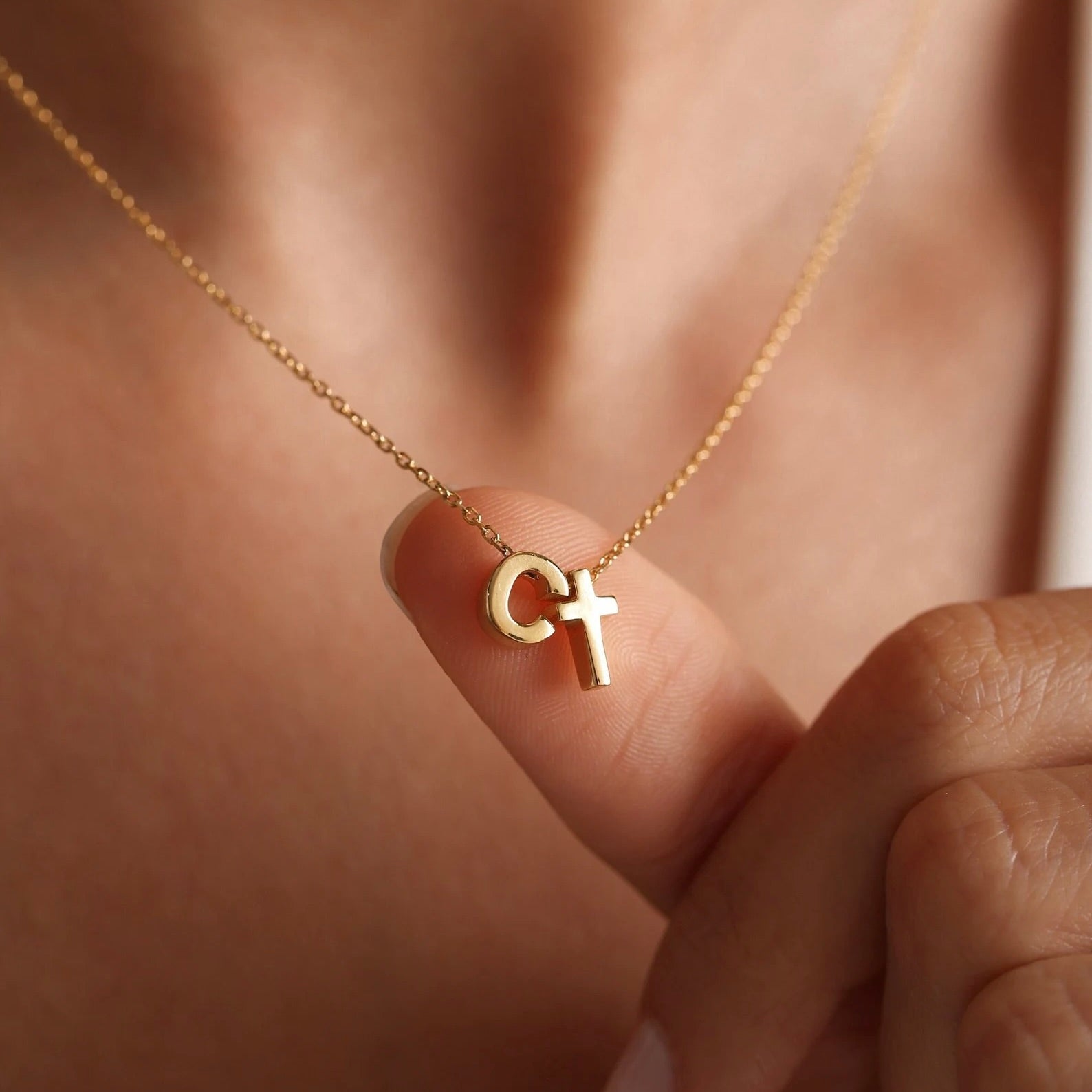 Bubble Faith Cross Initial Necklace